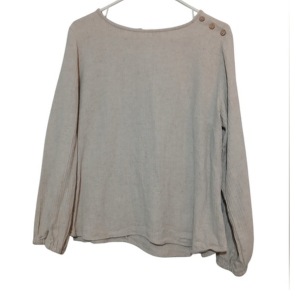 Main Street Exchange Linen Cotton Tan Long Sleeve Shirt Womans Beige Old Money - Picture 1 of 7